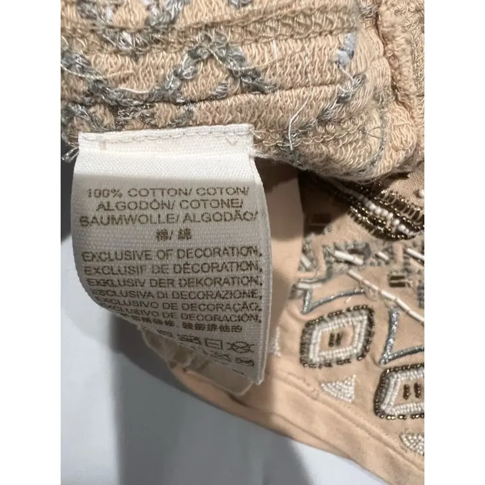 Free People Beaded Tunic Mini Dress Boho Embellished Geometric Tank Neutral